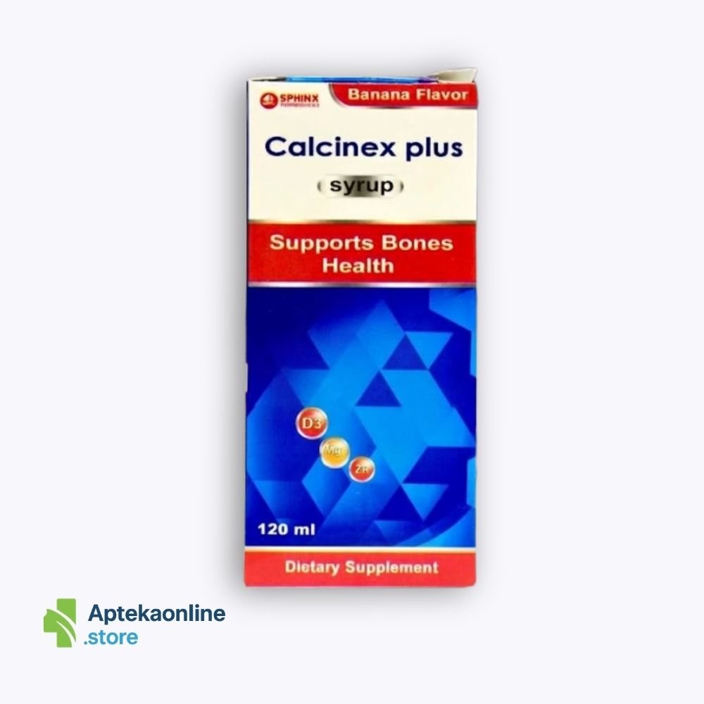 Calcinex Plus Dietary supplement in syrup form with calcium, vitamin D3, magnesium and zinc (Banana flavor) 120 ml